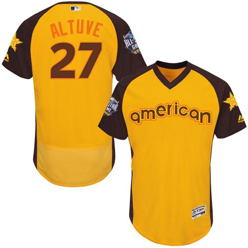 Astros #27 Jose Altuve Gold Flexbase Authentic Collection 2016 All-Star American League Stitched MLB Jersey - Click Image to Close